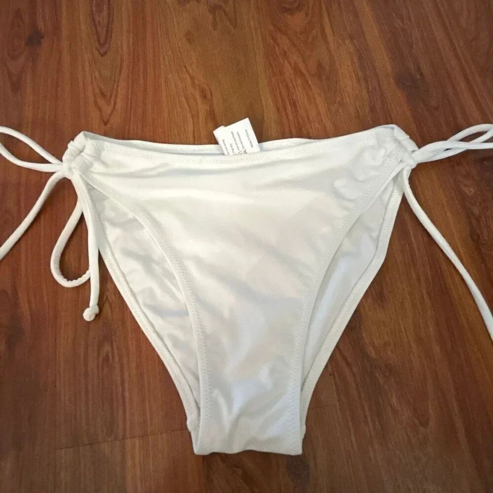NWT white classic high cut string tie bikini bottom lined XS